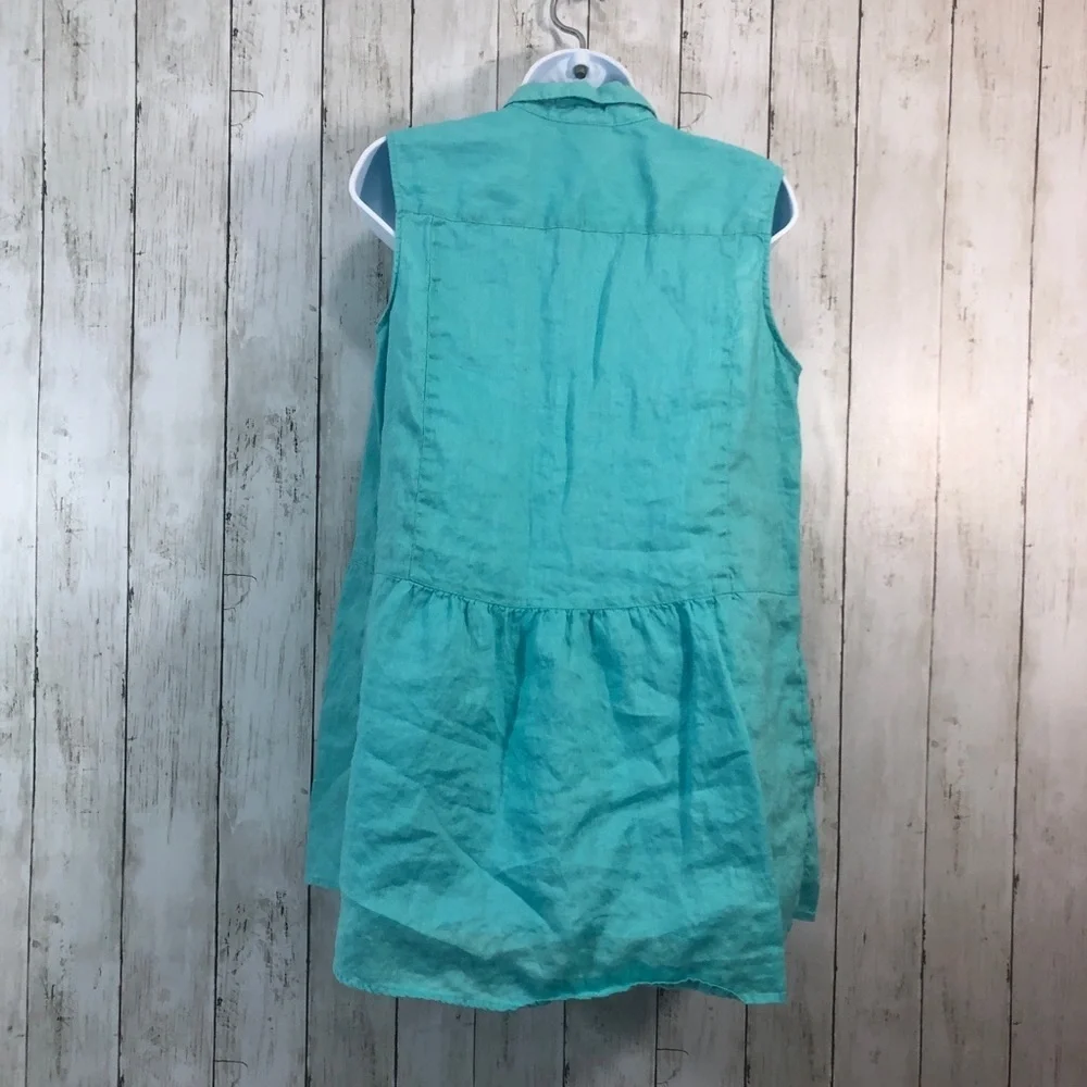 J Jill Love Linen Capri Blue Peplum Back Button Up Tunic Shirt Medium - Picture 3 of 8